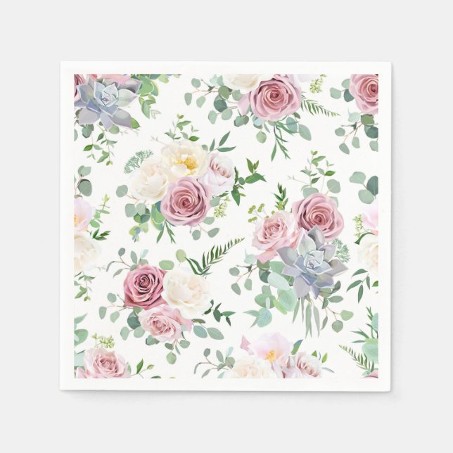 Xmas Gift Creamy White Antique Rose Napkins (Front)