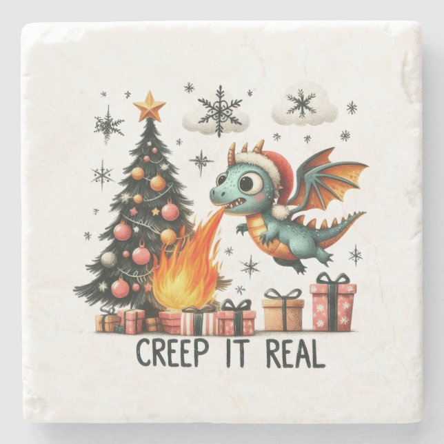Xmas Gift Creep It Real Stone Coaster (Front)