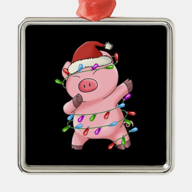 Xmas Gift Dabbing Pig Christmas Metal Ornament (Front)