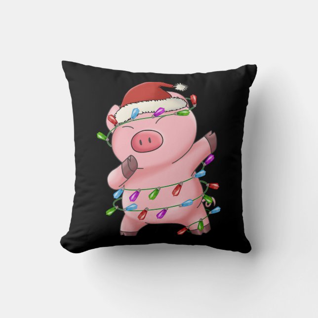 Xmas Gift Dabbing Pig Christmas Throw Pillow (Front)