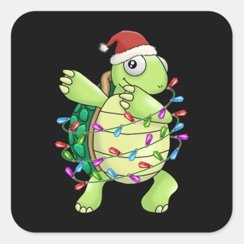 Xmas Gift Dabbing Turtle Christmas Square Sticker