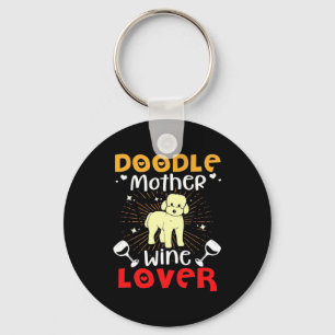 Xmas Gift Doodle Dog Mother And Wine Lover Keychain