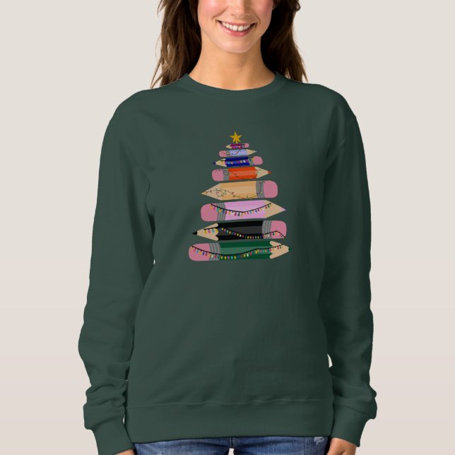 Xmas Gift For Teacher, Pen Merry Christmas Tree Sweatshirt (Front)