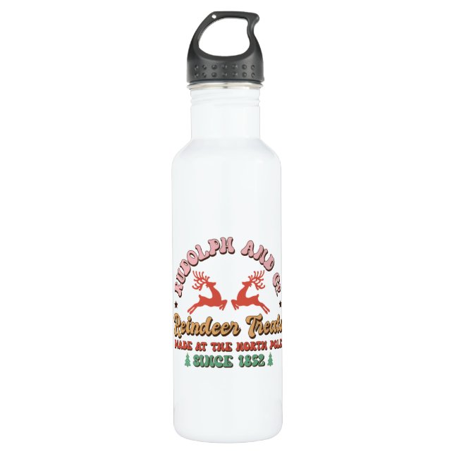 Xmas Gift Go Reindeer Treats Stainless Steel Water Bottle (Front)
