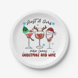Xmas Gift Just A Girl Who Loves Christmas And Wine Paper Plates