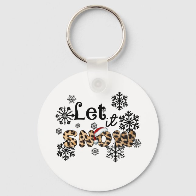 Xmas Gift Let It Snow Leopard Keychain (Front)