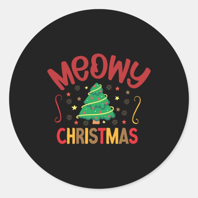 Xmas Gift Meowy Christmas Classic Round Sticker (Front)