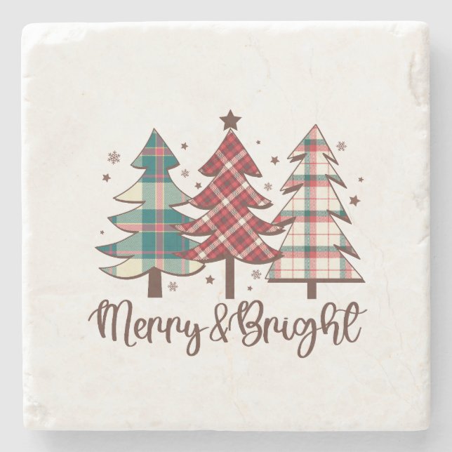 Xmas Gift Merry and Bright Stone Coaster (Front)