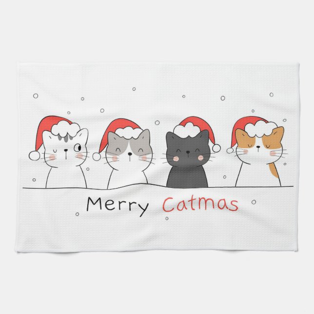Xmas Gift | Merry Christmas With Cat Kitchen Towel (Horizontal)