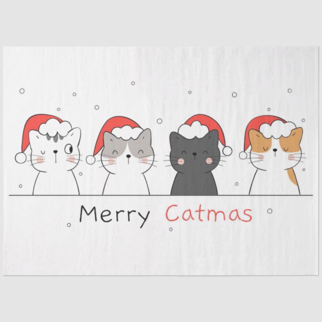 Xmas Gift | Merry Christmas With Cat Tissue Paper (Front)