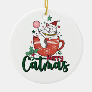 Xmas Gift Merry Cute Catmas Ceramic Ornament