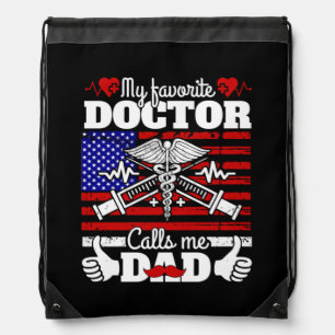 Xmas Gift My Favorite Doctor Calls Me Dad Drawstring Bag
