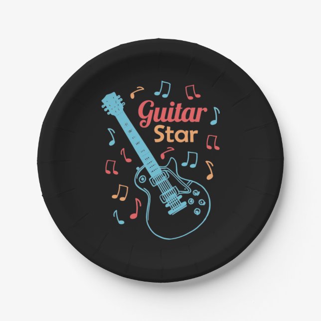 Xmas Gift | Proud Guitarist Star Paper Plates (Front)