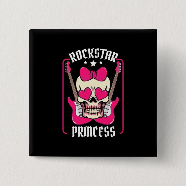Xmas Gift | Rockstar Princess Skull Button (Front)
