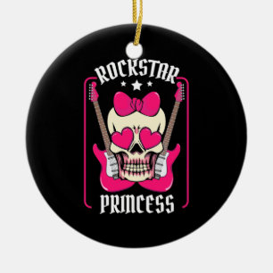 Xmas Gift Rockstar Princess Skull Ceramic Ornament