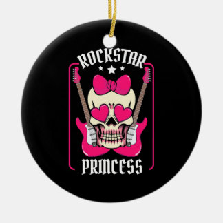 Xmas Gift | Rockstar Princess Skull Ceramic Ornament