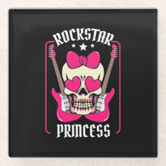 Xmas Gift | Rockstar Princess Skull Glass Coaster