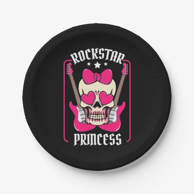 Xmas Gift | Rockstar Princess Skull Paper Plates (Front)