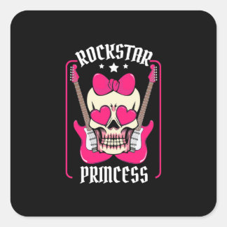 Xmas Gift | Rockstar Princess Skull Square Sticker
