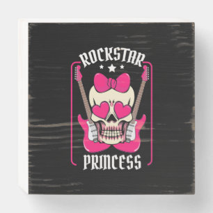 Xmas Gift Rockstar Princess Skull Wooden Box Sign