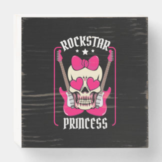 Xmas Gift | Rockstar Princess Skull Wooden Box Sign