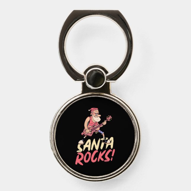 Xmas Gift | Santa Rocks Guitar Phone Ring Stand (Front)