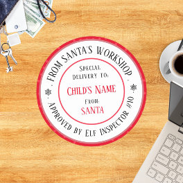 Xmas Gift Santa's Workshop Personalized Name Classic Round Sticker