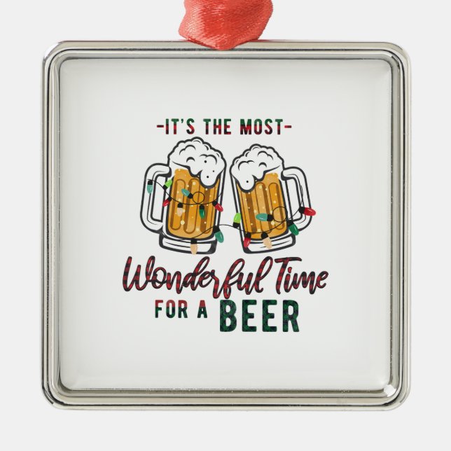 Xmas Gift Wonderful Time For A Beer Metal Ornament (Front)