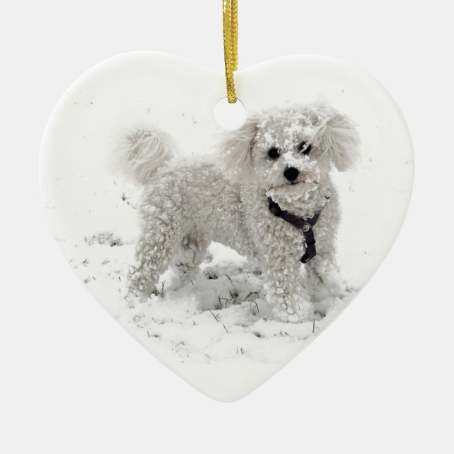Xmas gifts for girls cute white Bischon Frise Dog Ceramic Ornament (Front)