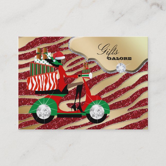 Xmas Gifts Jewelry Gold Red Zebra Glitter Ethnic Business Card (Front)