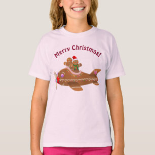 Xmas Gingerbread Airplane Cartoon T-Shirt