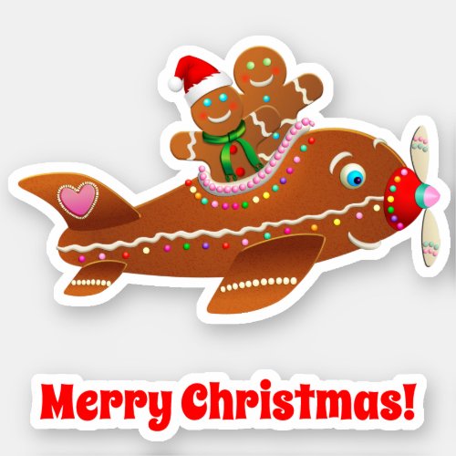Xmas Gingerbread Airplane Sticker