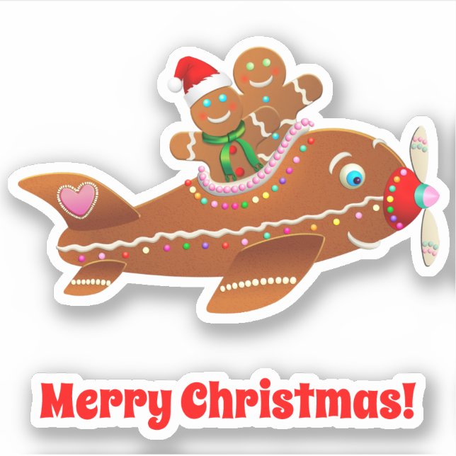 Xmas Gingerbread Airplane Sticker (Front)