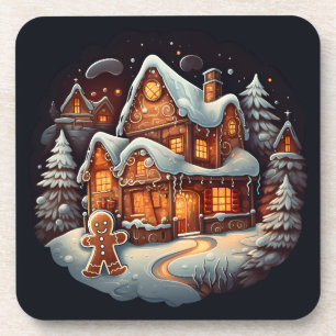 Xmas Gingerbread man house Beverage Coaster