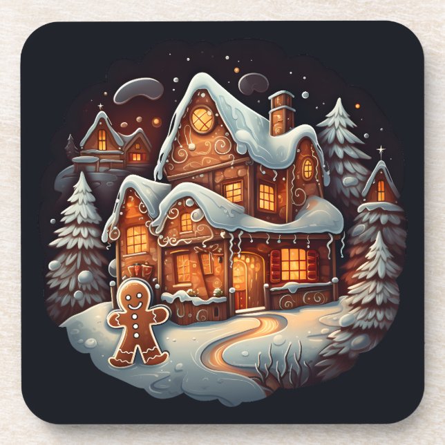 Xmas Gingerbread man house Beverage Coaster (Front)
