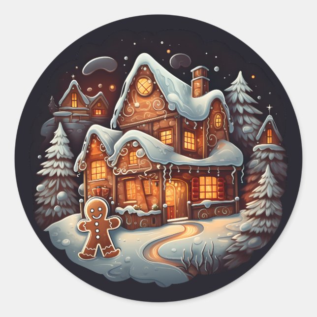 Xmas Gingerbread man house Classic Round Sticker (Front)