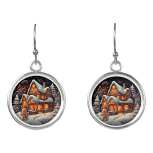Xmas Gingerbread man house Earrings