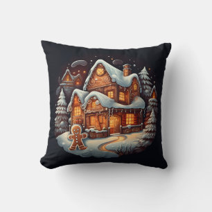 Xmas Gingerbread man house Throw Pillow