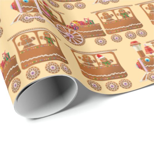 Xmas Gingerbread Steam Trains Pattern Wrapping Paper