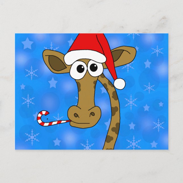 Xmas giraffe - blue holiday postcard (Front)