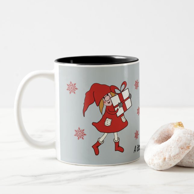 Xmas Girl Two-Tone Coffee Mug (With Donut)