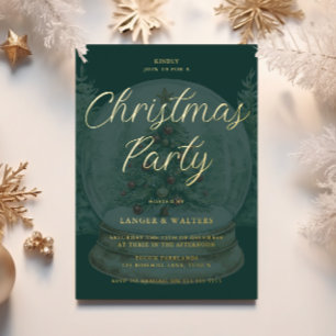 Xmas Globe Emerald Green & Gold Christmas Party Foil Invitation