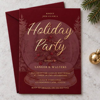 Xmas Globe Red & Gold Holiday Party Foil Invitation