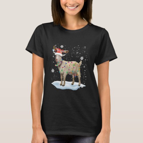 Xmas Goat Xmas Lights Santa Reindeer Goat Lover  T_Shirt