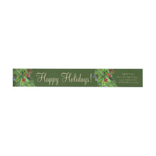 Xmas Gold Green Watercolor Wedding Return Address Wrap Around Label