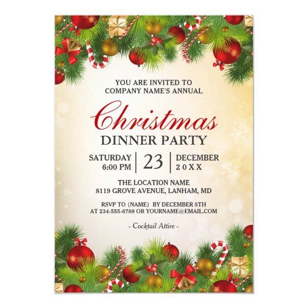 Xmas Gold Red Decoration Annual Christmas Party Invitation