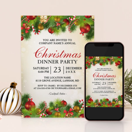 Xmas Gold Red Decoration Annual Christmas Party Invitation