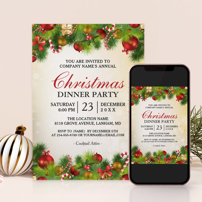 Xmas Gold Red Decoration Annual Christmas Party Invitation (Perfect choice for hosting an annual Christmas party and inviting guests to join in the celebration.)