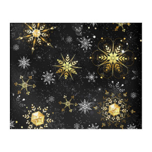 Xmas Golden Snowflakes on Black Background Acrylic Print