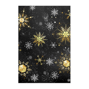 Xmas Golden Snowflakes on Black Background Acrylic Print